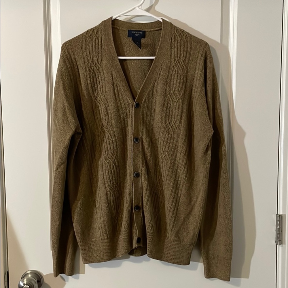 Dockers Brown Cardigan Sweater Textured Knit V-Neck